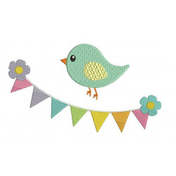 Stickdatei - Wimpelkette mit Vogel